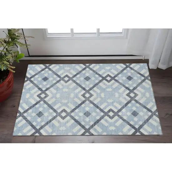 Sky Blue And Ivory Geometric Washable Area Rug With UV Protection Photo 2