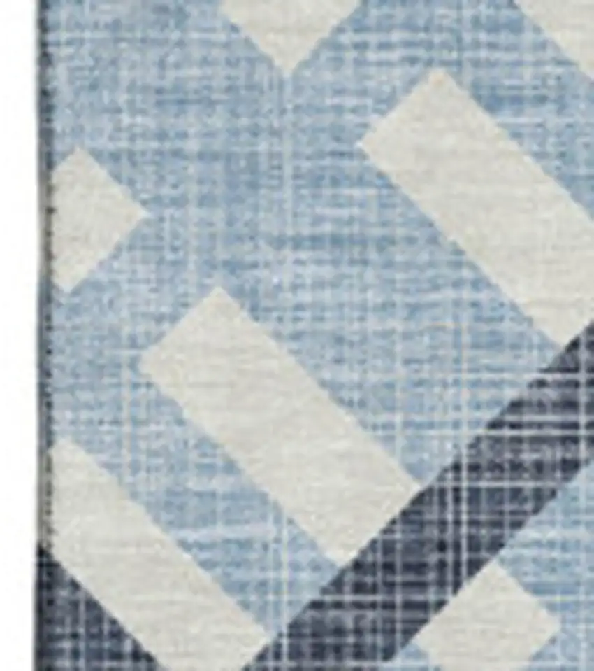 Sky Blue And Ivory Geometric Washable Area Rug With UV Protection Photo 3