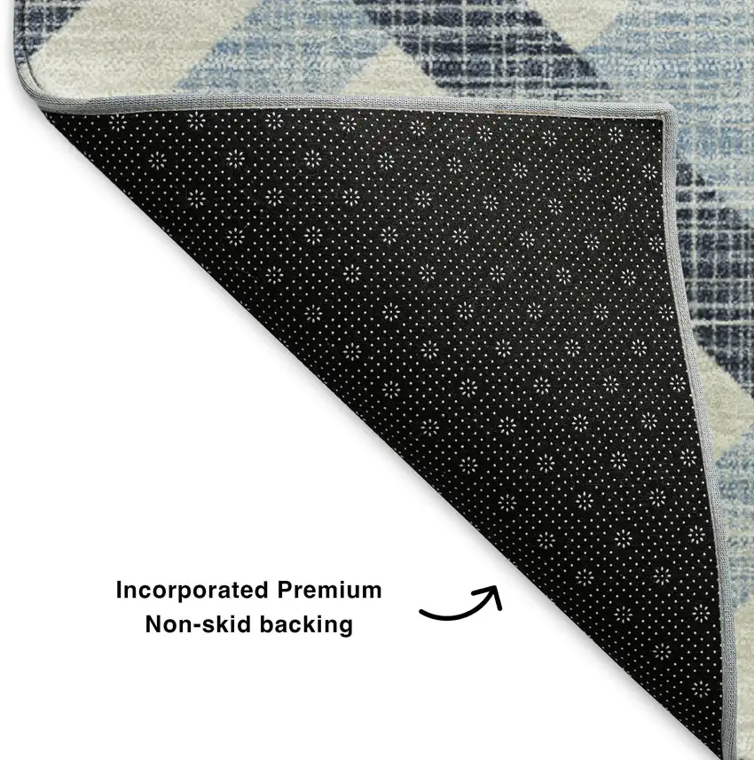 Sky Blue And Ivory Geometric Washable Area Rug With UV Protection Photo 7