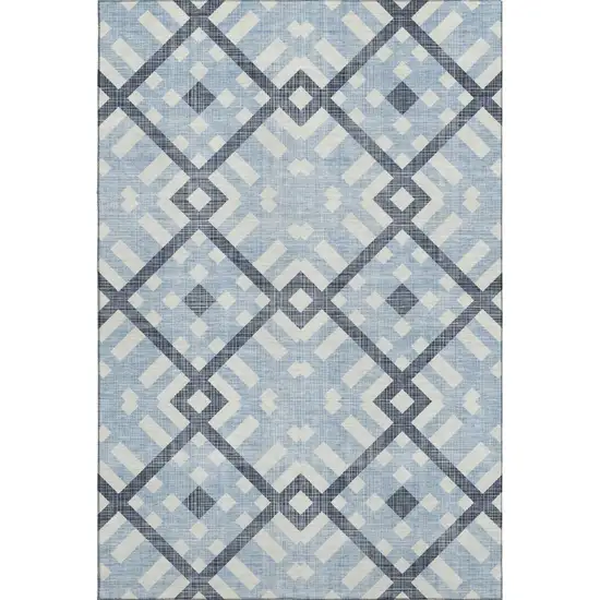 Sky Blue And Ivory Geometric Washable Area Rug With UV Protection Photo 1