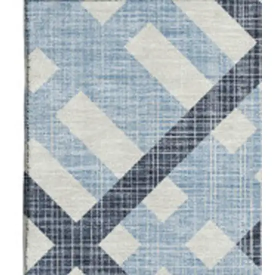 Sky Blue And Ivory Geometric Washable Area Rug With UV Protection Photo 4