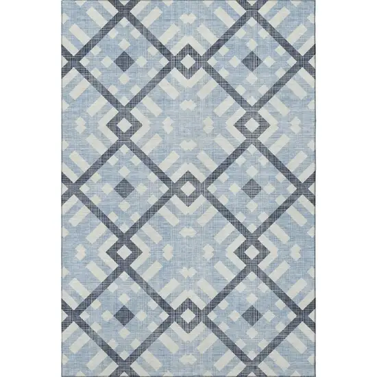 Sky Blue And Ivory Geometric Washable Area Rug With UV Protection Photo 4