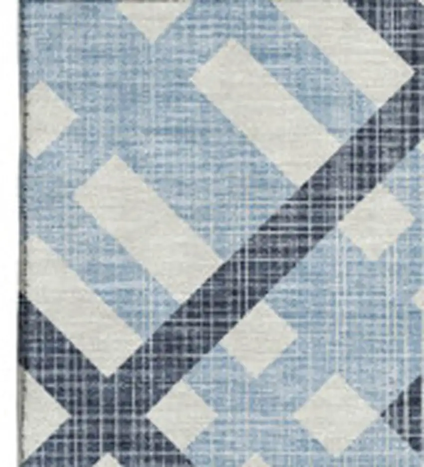 Sky Blue And Ivory Geometric Washable Area Rug With UV Protection Photo 3