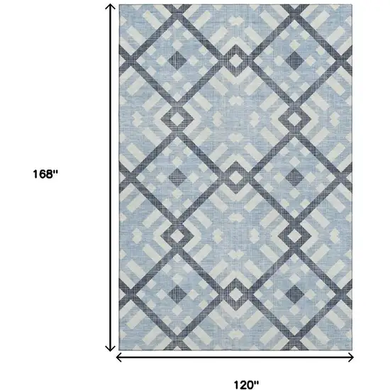 Sky Blue And Ivory Geometric Washable Area Rug With UV Protection Photo 3