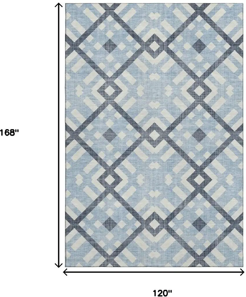 Sky Blue And Ivory Geometric Washable Area Rug With UV Protection Photo 3