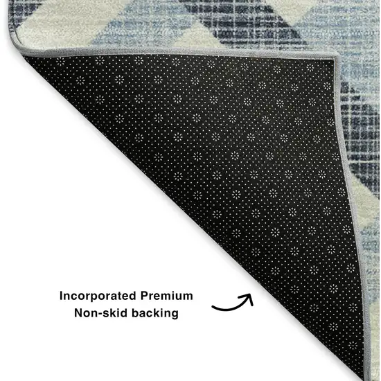 Sky Blue And Ivory Geometric Washable Area Rug With UV Protection Photo 7
