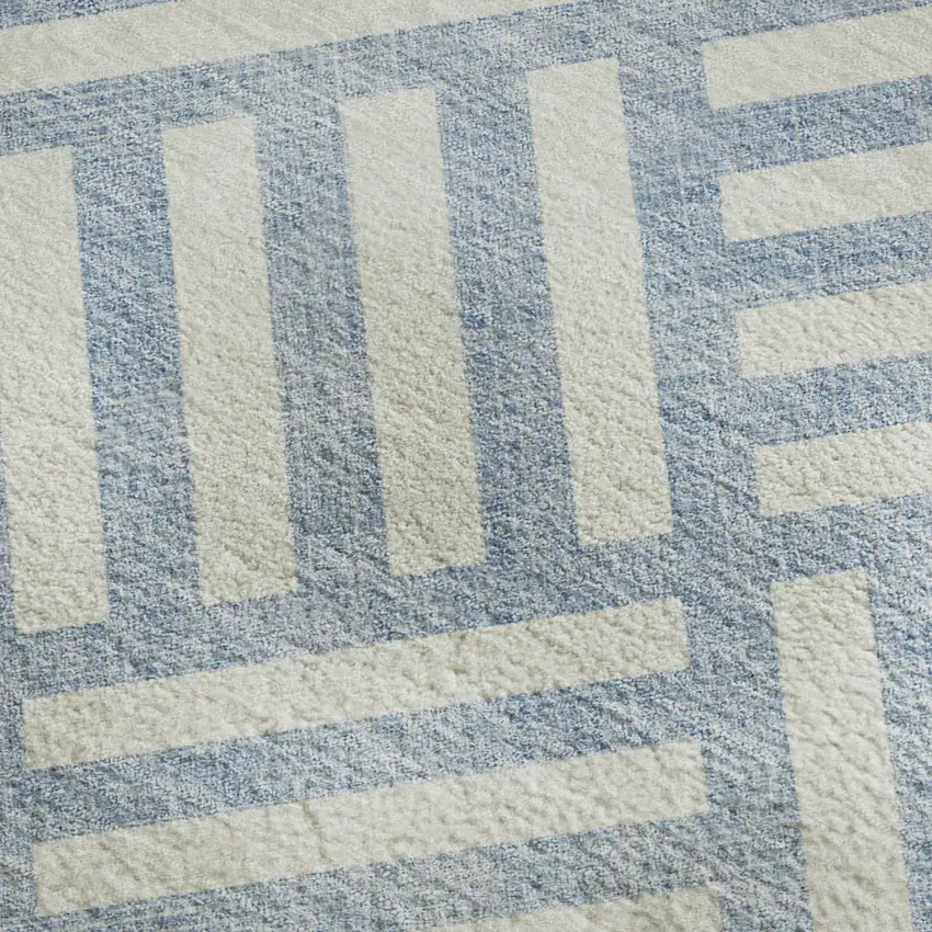 Sky Blue And Ivory Geometric Washable Area Rug With UV Protection Photo 4