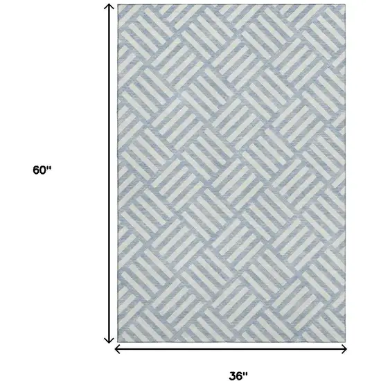 Sky Blue And Ivory Geometric Washable Area Rug With UV Protection Photo 3