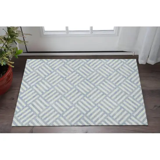 Sky Blue And Ivory Geometric Washable Area Rug With UV Protection Photo 2