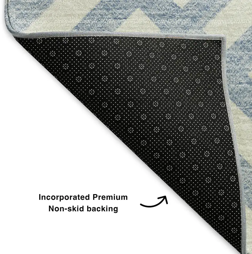 Sky Blue And Ivory Geometric Washable Area Rug With UV Protection Photo 7