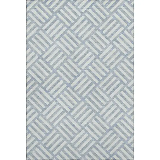 Sky Blue And Ivory Geometric Washable Area Rug With UV Protection Photo 1