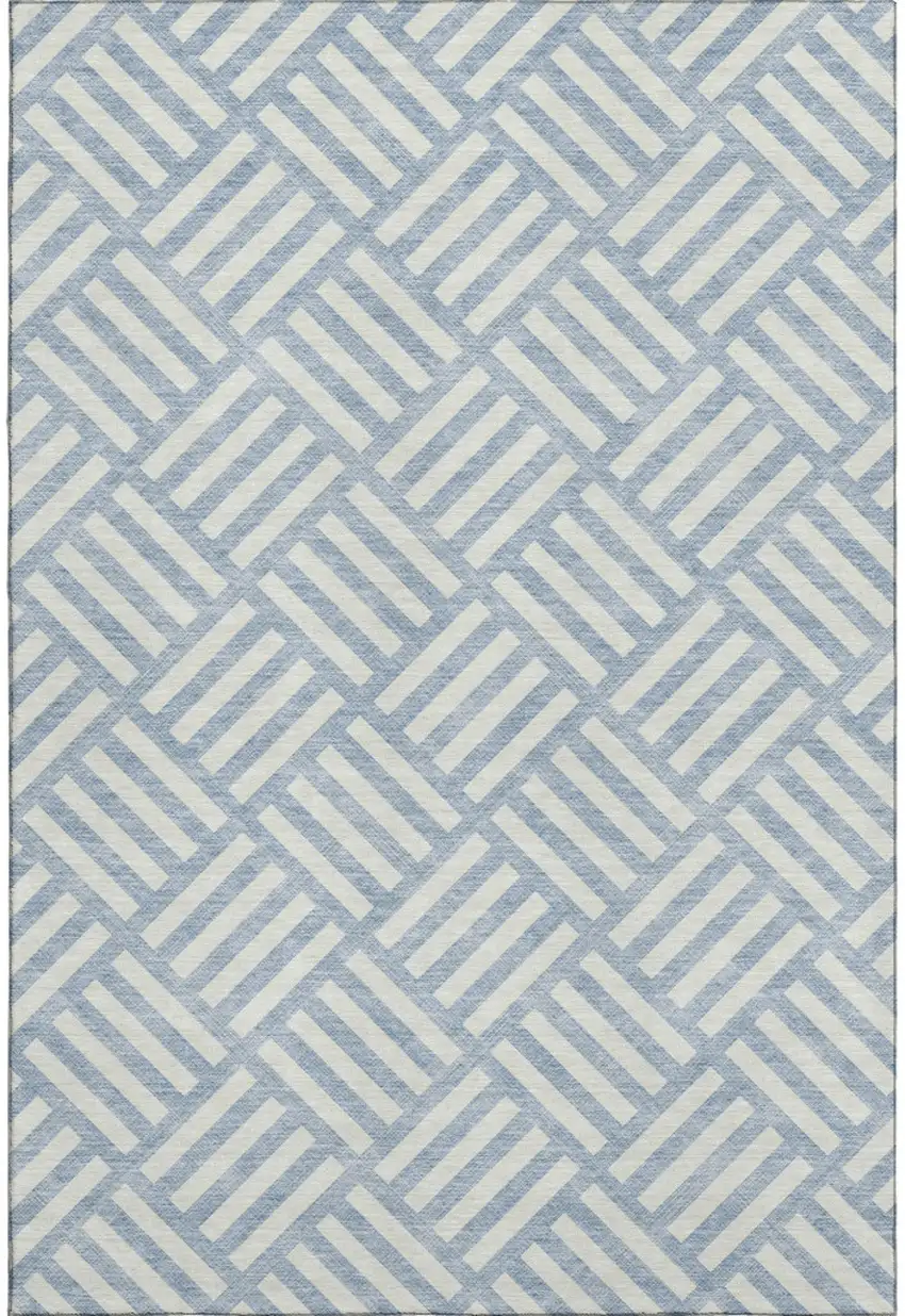 Sky Blue And Ivory Geometric Washable Area Rug With UV Protection Photo 1