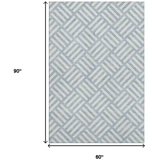 Sky Blue And Ivory Geometric Washable Area Rug With UV Protection Photo 6