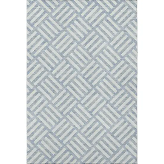 Sky Blue And Ivory Geometric Washable Area Rug With UV Protection Photo 6