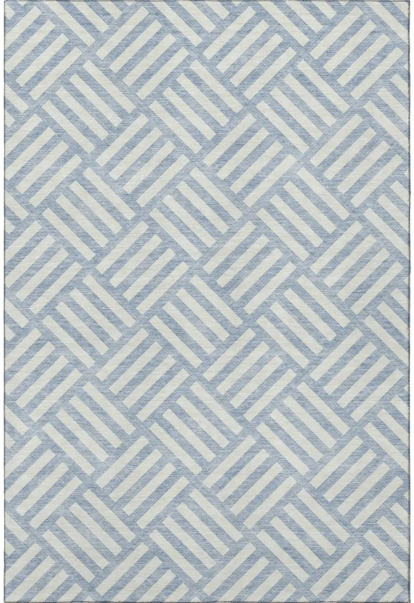 Sky Blue And Ivory Geometric Washable Area Rug With UV Protection Photo 6