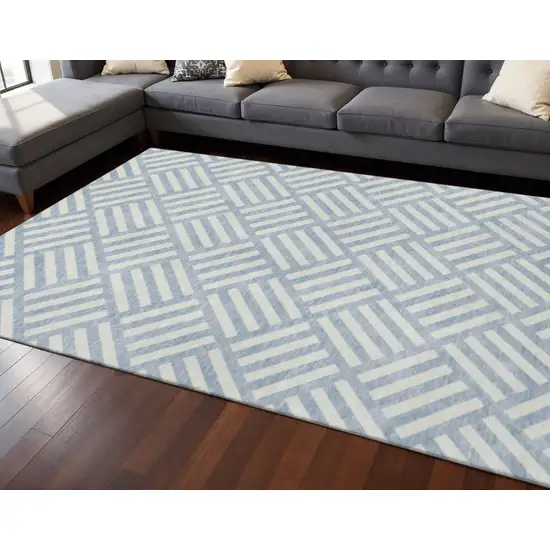 Sky Blue And Ivory Geometric Washable Area Rug With UV Protection Photo 2