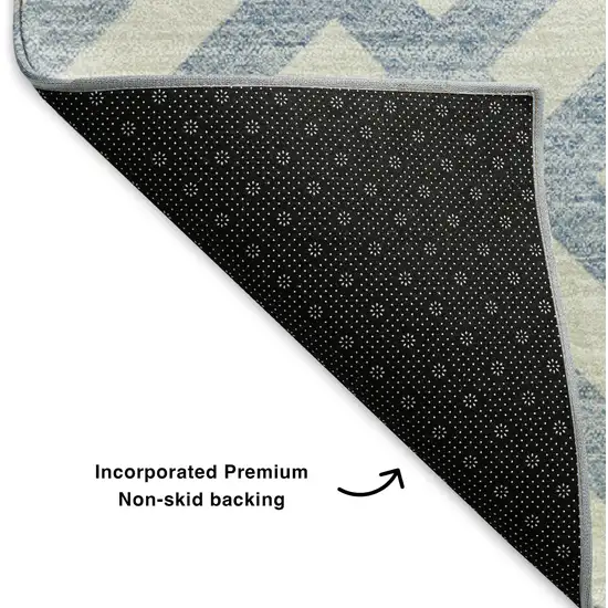 Sky Blue And Ivory Geometric Washable Area Rug With UV Protection Photo 6