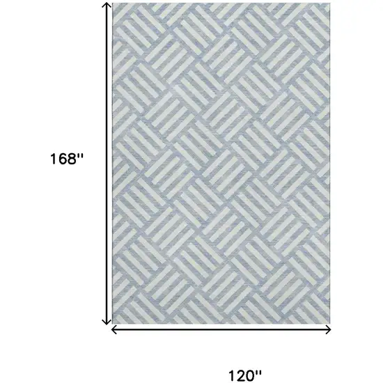 Sky Blue And Ivory Geometric Washable Area Rug With UV Protection Photo 3