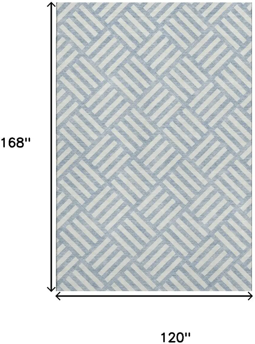 Sky Blue And Ivory Geometric Washable Area Rug With UV Protection Photo 3