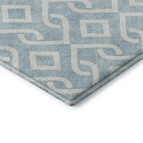 Sky Blue And Ivory Geometric Washable Area Rug With UV Protection Photo 8