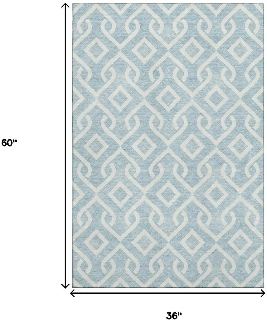Sky Blue And Ivory Geometric Washable Area Rug With UV Protection Photo 3