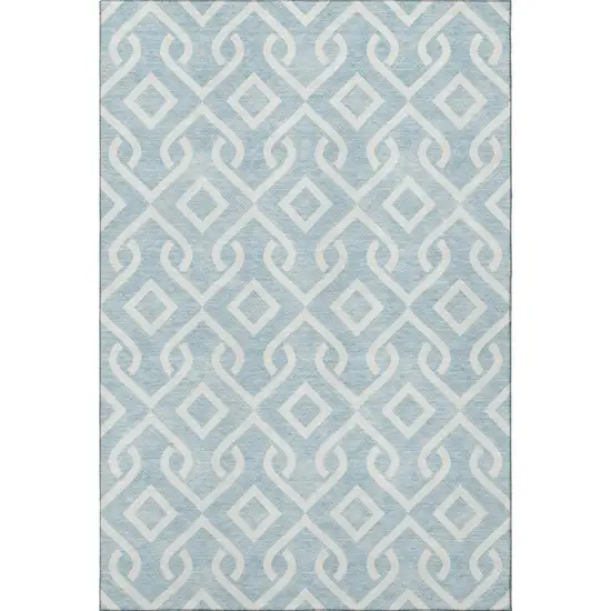 Sky Blue And Ivory Geometric Washable Area Rug With UV Protection Photo 4