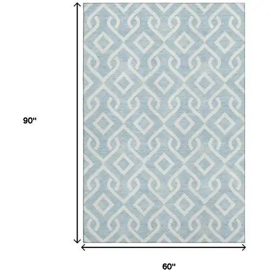 Sky Blue And Ivory Geometric Washable Area Rug With UV Protection Photo 3
