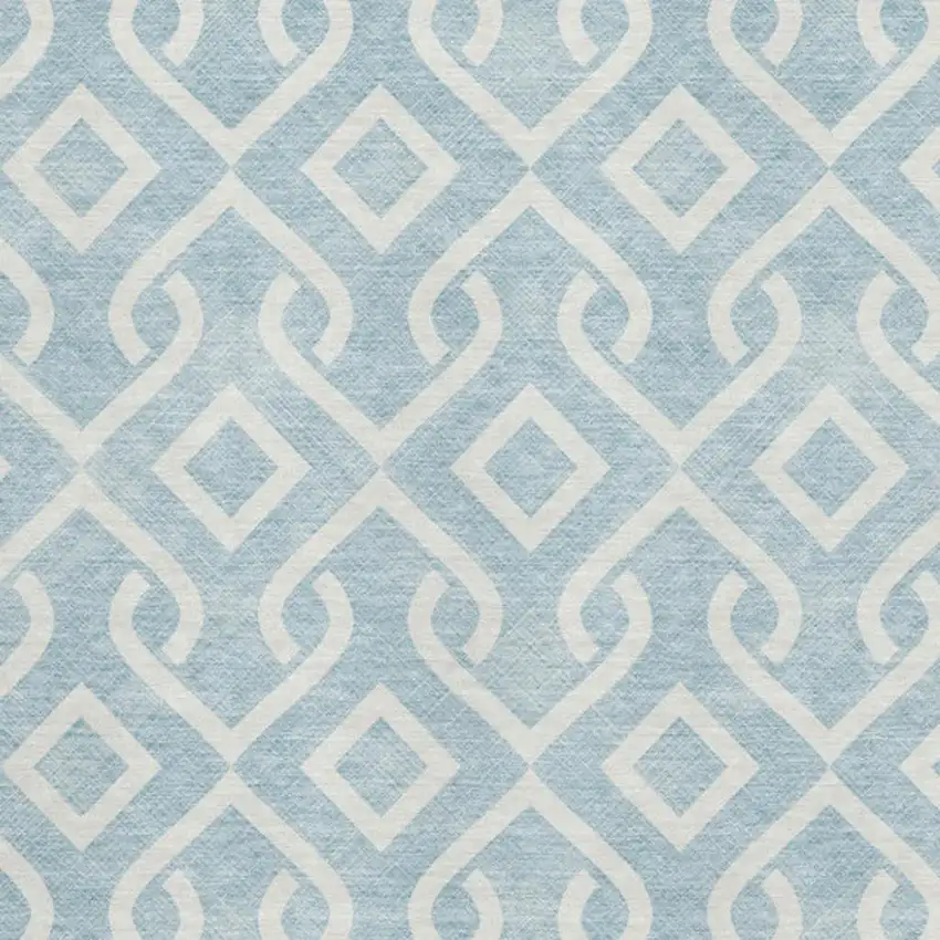 Sky Blue And Ivory Geometric Washable Area Rug With UV Protection Photo 3