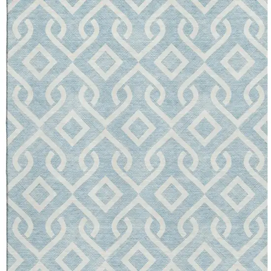 Sky Blue And Ivory Geometric Washable Area Rug With UV Protection Photo 4