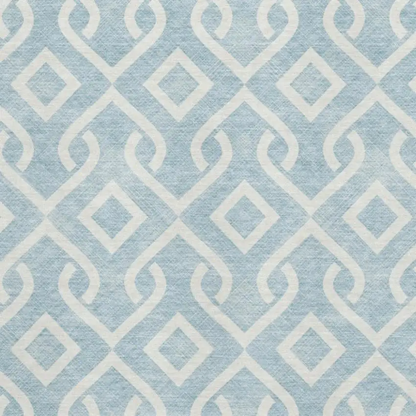 Sky Blue And Ivory Geometric Washable Area Rug With UV Protection Photo 3