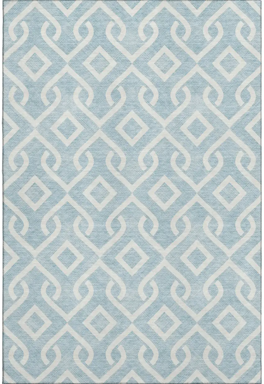 Sky Blue And Ivory Geometric Washable Area Rug With UV Protection Photo 1