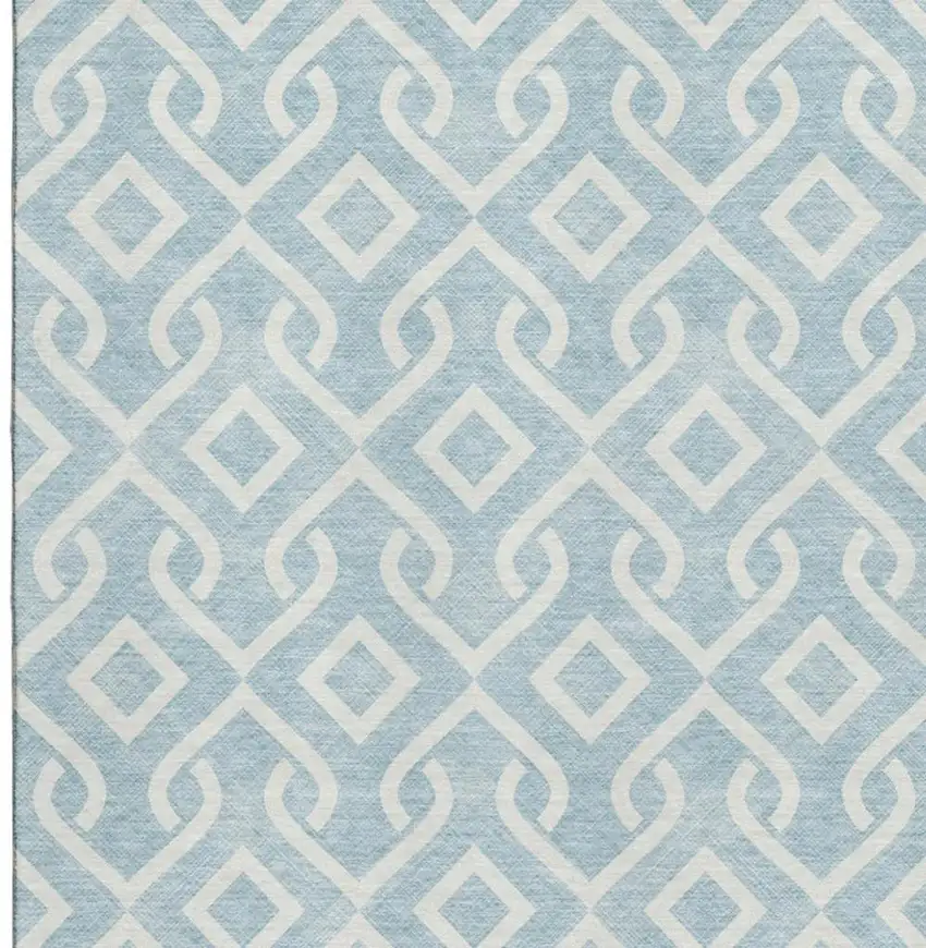 Sky Blue And Ivory Geometric Washable Area Rug With UV Protection Photo 4