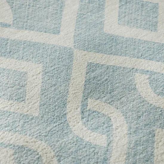 Sky Blue And Ivory Geometric Washable Area Rug With UV Protection Photo 9