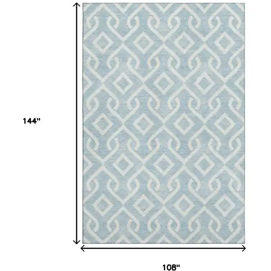 Sky Blue And Ivory Geometric Washable Area Rug With UV Protection Photo 3