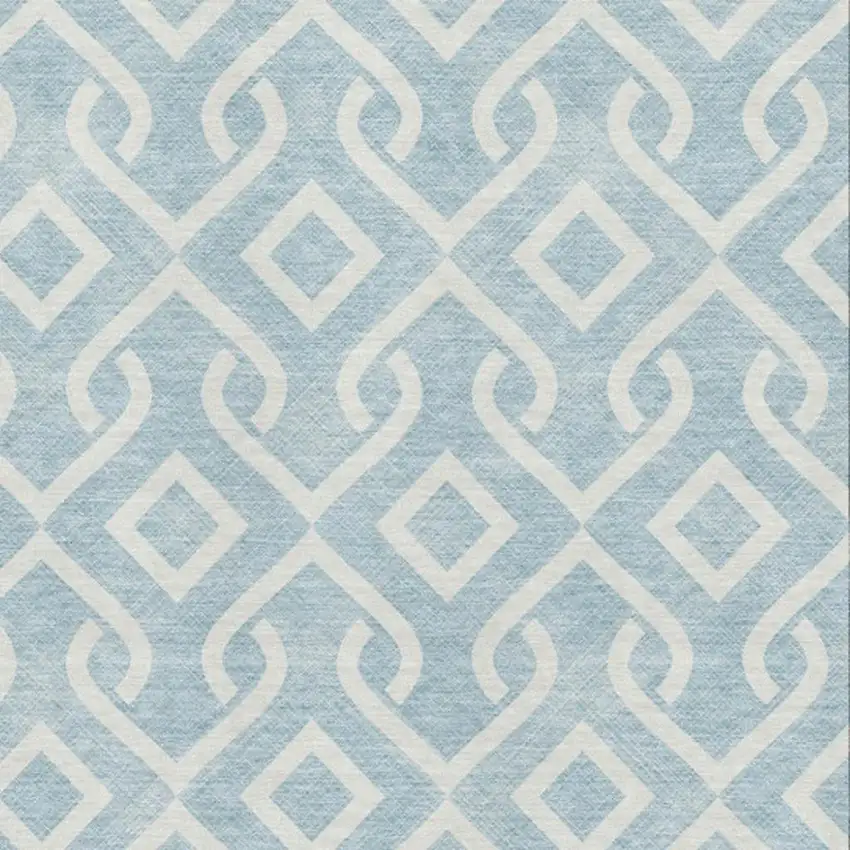 Sky Blue And Ivory Geometric Washable Area Rug With UV Protection Photo 3