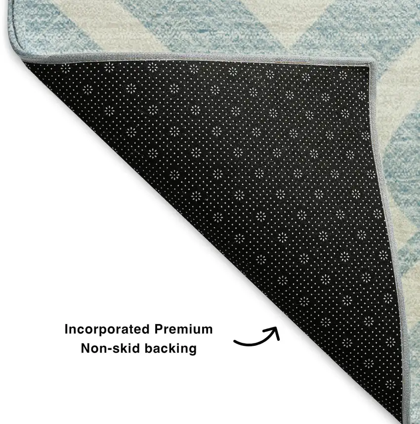 Sky Blue And Ivory Geometric Washable Area Rug With UV Protection Photo 7