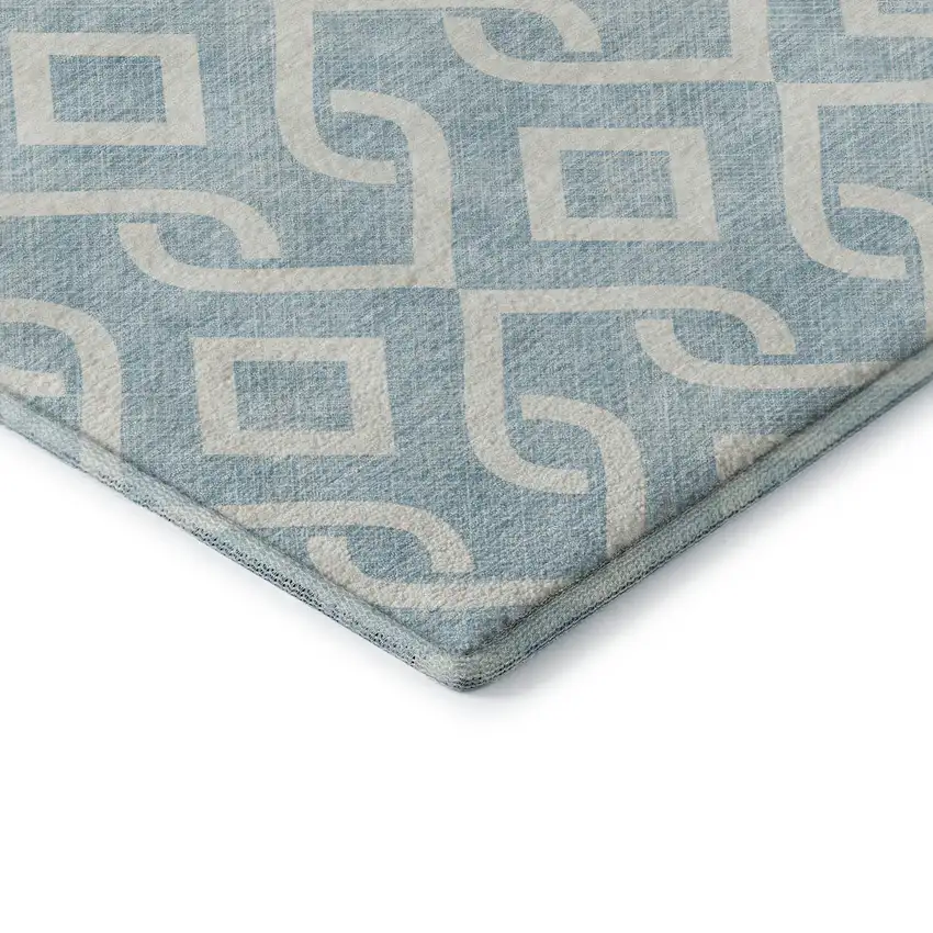 Sky Blue And Ivory Geometric Washable Area Rug With UV Protection Photo 8