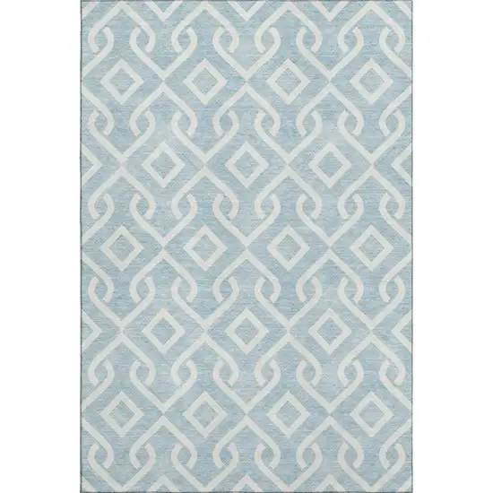 Sky Blue And Ivory Geometric Washable Area Rug With UV Protection Photo 1