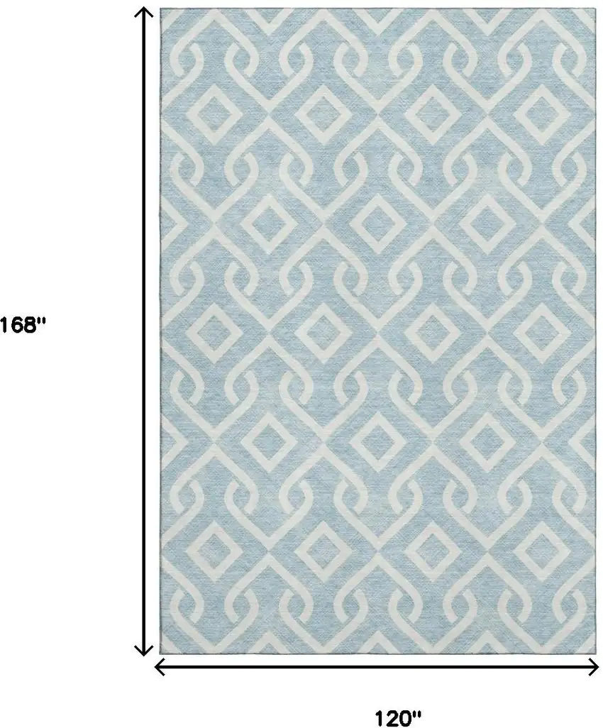 Sky Blue And Ivory Geometric Washable Area Rug With UV Protection Photo 3