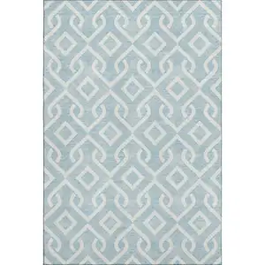 Photo of Sky Blue And Ivory Geometric Washable Area Rug With UV Protection