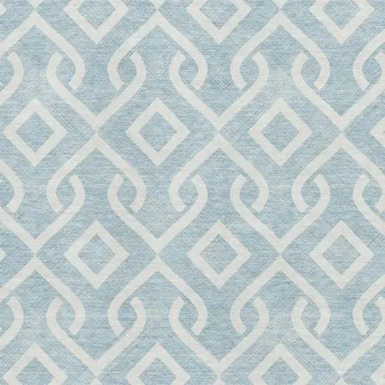 Sky Blue And Ivory Geometric Washable Area Rug With UV Protection Photo 3