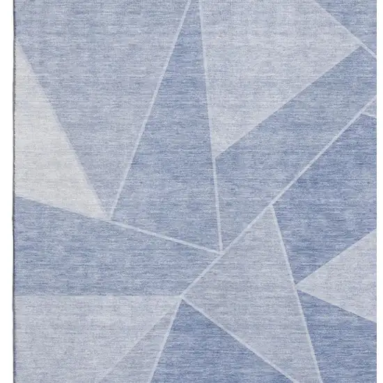 Sky Blue And Ivory Geometric Washable Area Rug With UV Protection Photo 8