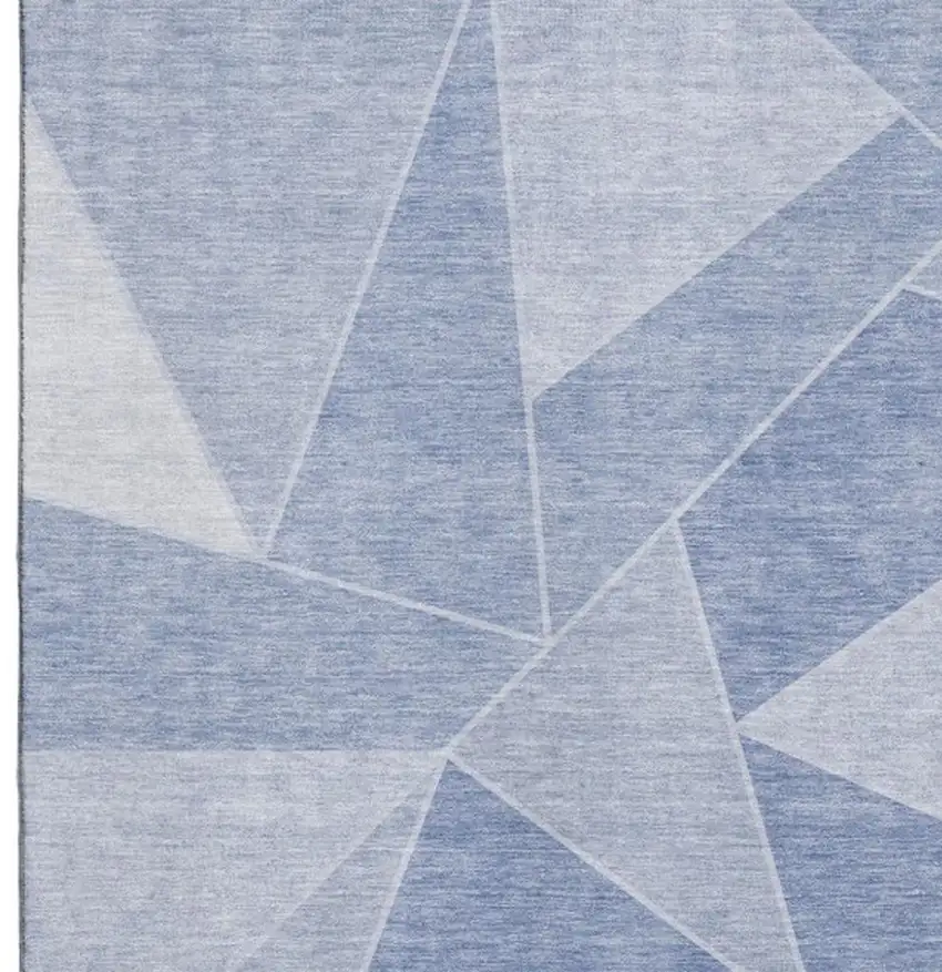 Sky Blue And Ivory Geometric Washable Area Rug With UV Protection Photo 8