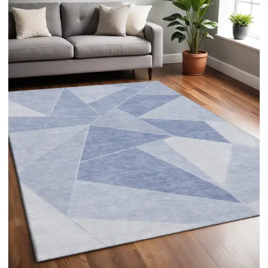 Sky Blue And Ivory Geometric Washable Area Rug With UV Protection Photo 2