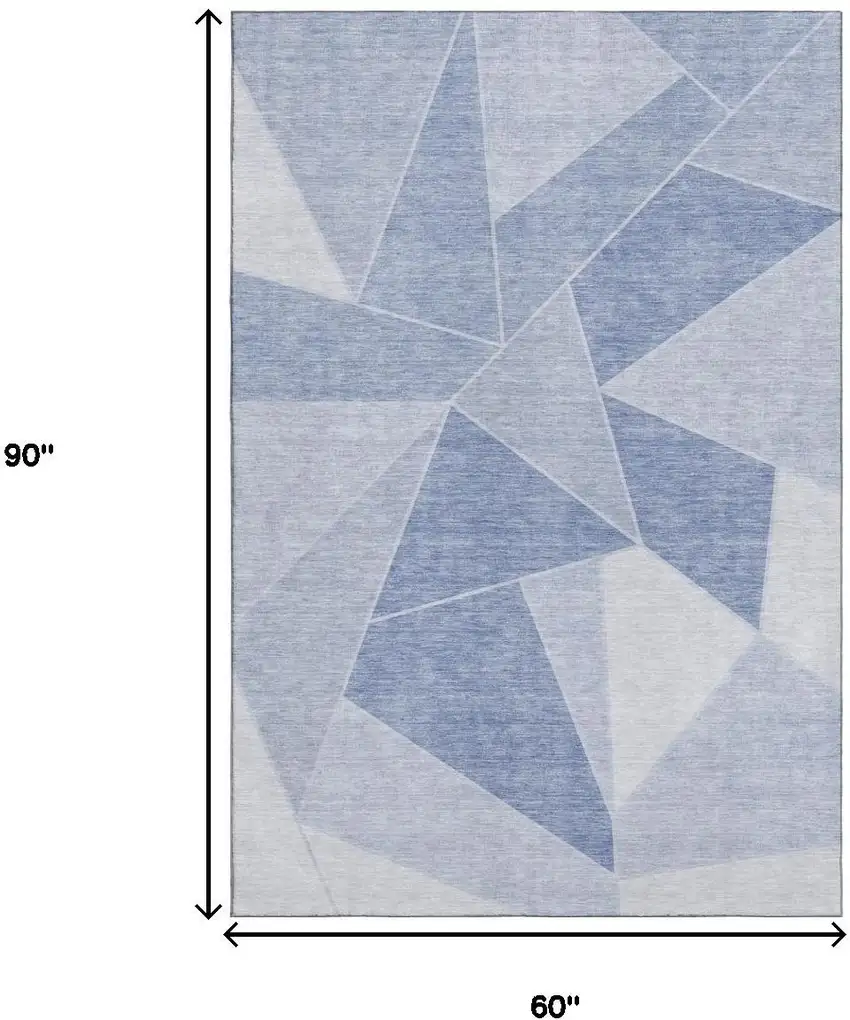 Sky Blue And Ivory Geometric Washable Area Rug With UV Protection Photo 7