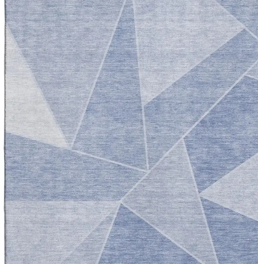 Sky Blue And Ivory Geometric Washable Area Rug With UV Protection Photo 3