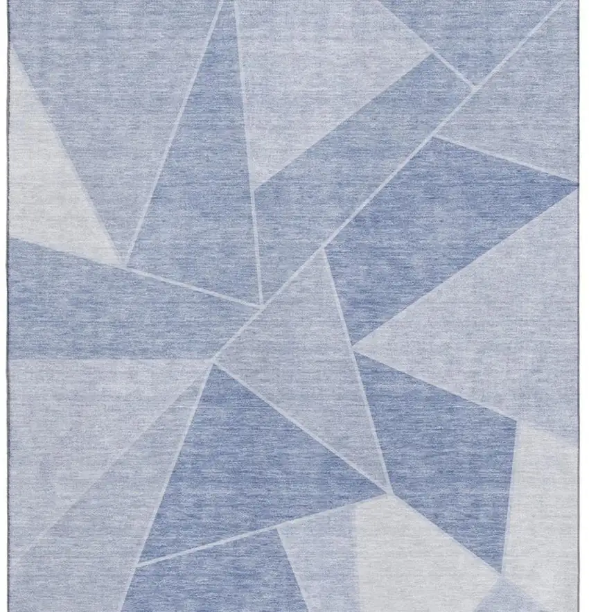 Sky Blue And Ivory Geometric Washable Area Rug With UV Protection Photo 8