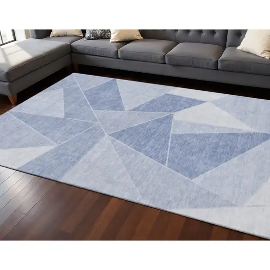 Sky Blue And Ivory Geometric Washable Area Rug With UV Protection Photo 2
