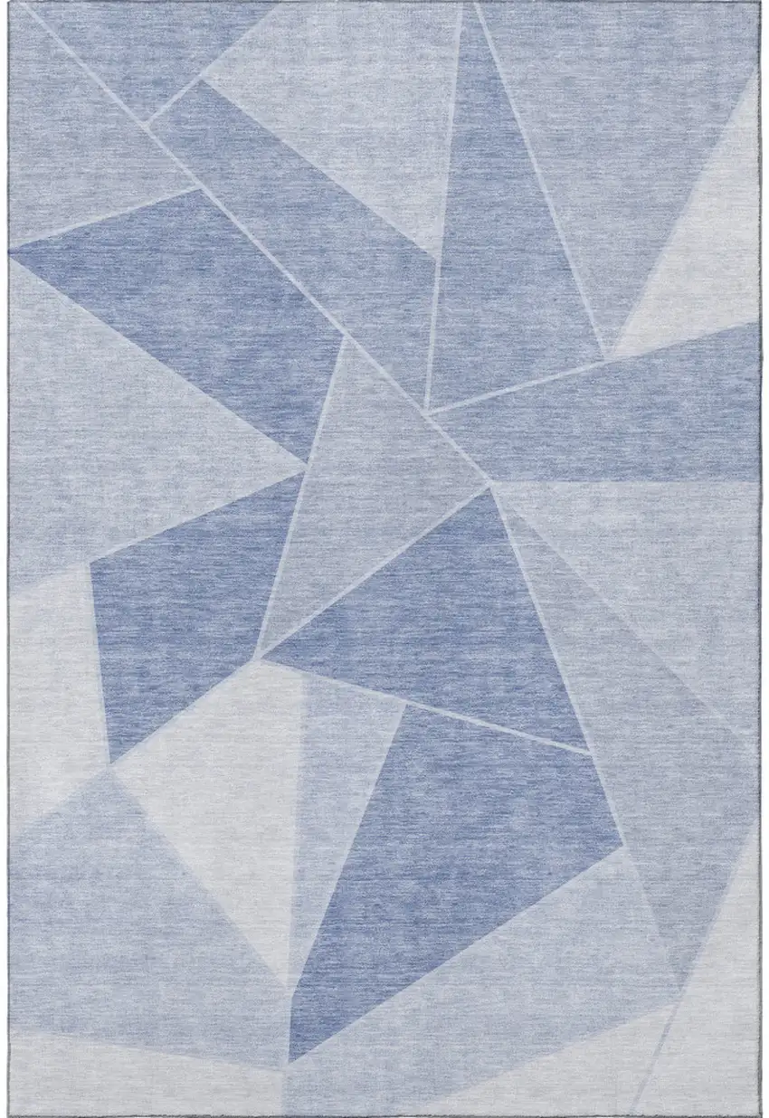 Sky Blue And Ivory Geometric Washable Area Rug With UV Protection Photo 4