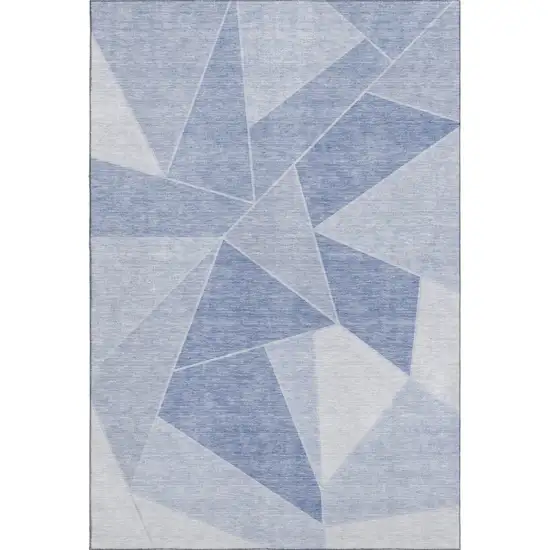 Sky Blue And Ivory Geometric Washable Area Rug With UV Protection Photo 1